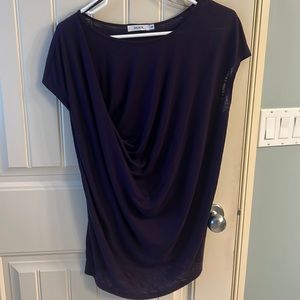 Rick’s deep purple short sleeve top with ruching